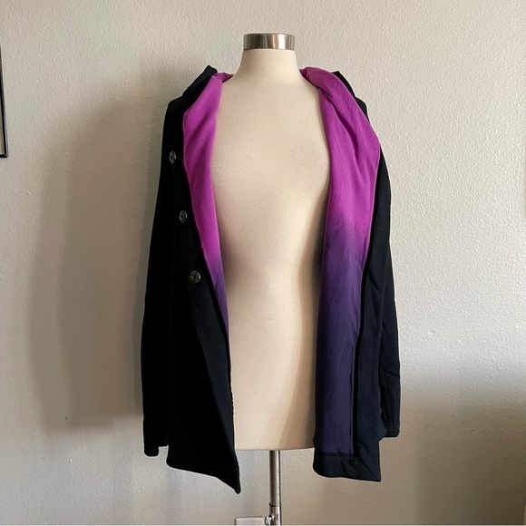 Lululemon Black Hooded Jacket 6 Yoga Ombré Purple Lining Pockets Awareness Coat - Picture 6 of 15